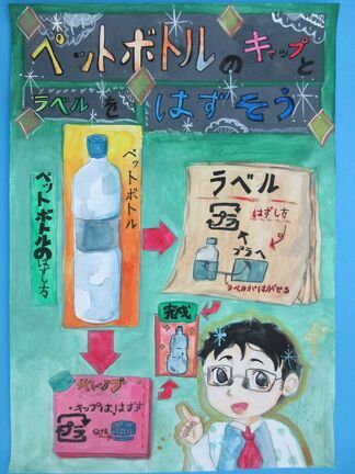 ペットボトルのキャップとラベルをはずそう