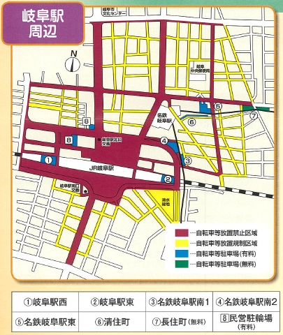 地図：岐阜駅周辺自転車等放置禁止・規制区域