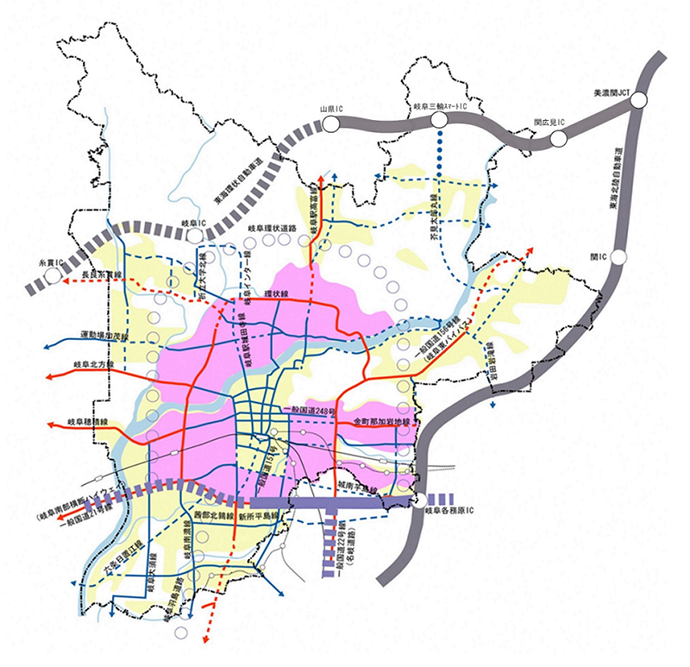 地図：岐阜市の主要な道路網