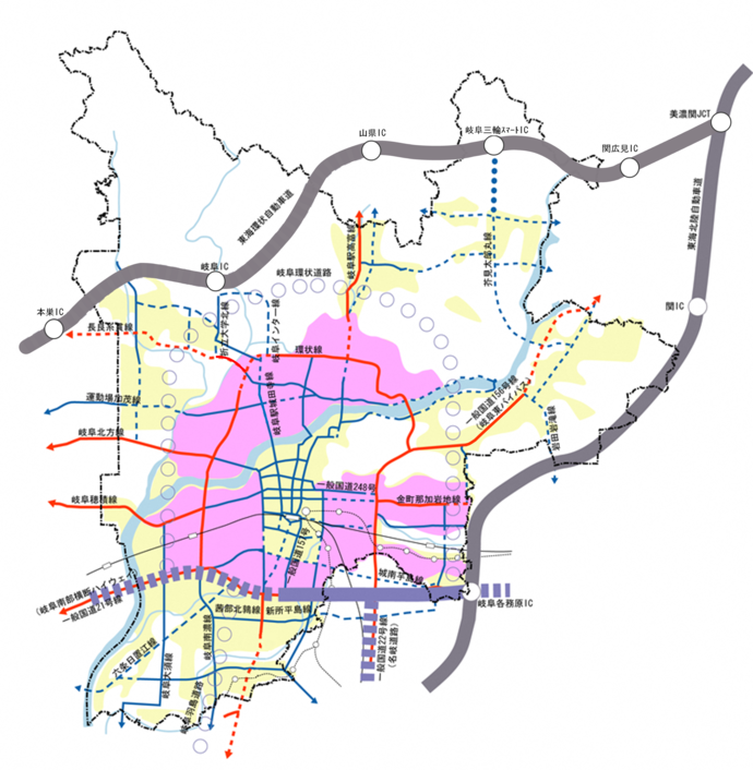 地図：岐阜市の主要な道路網