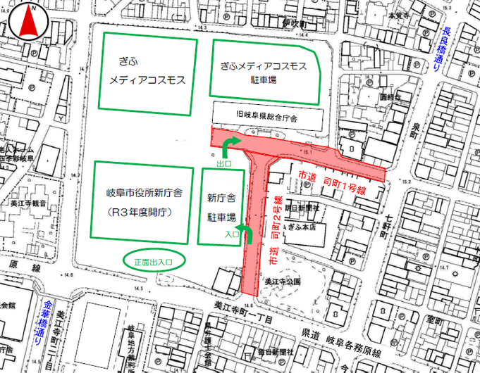 司町1号線、2号線　周辺図