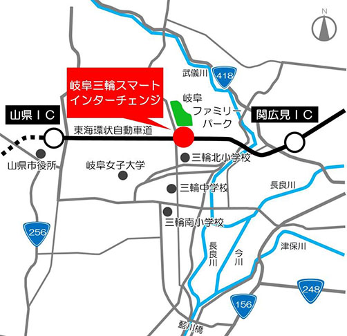 地図：岐阜三輪スマートインターチェンジ周辺