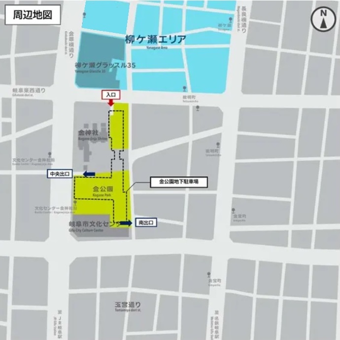 地図：金公園地下駐車場位置図