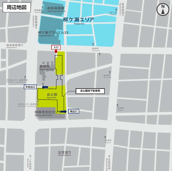 地図：金公園地下駐車場位置図