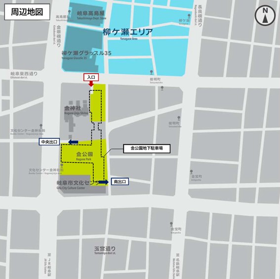 地図：金公園地下駐車場位置図