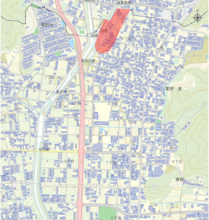 地図：新粟野地区における汚染範囲