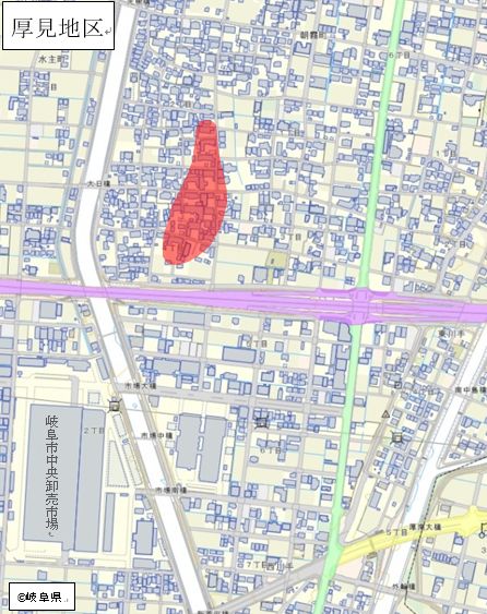 地図：厚見地区における汚染範囲