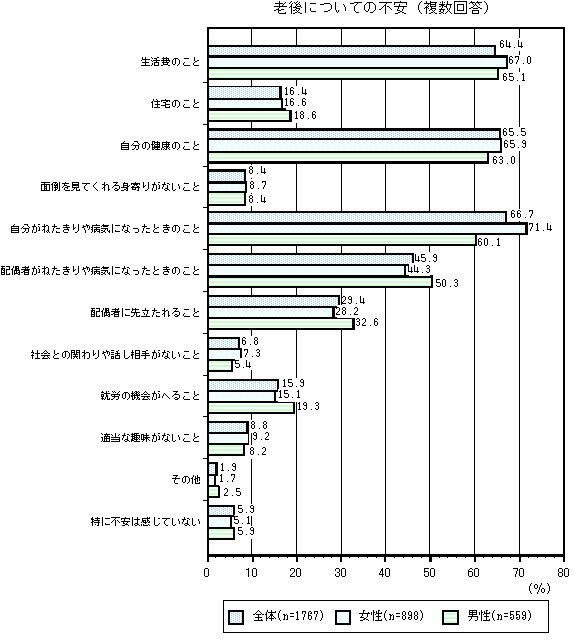 グラフ：老後についての不安（複数回答）