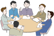 イラスト：男性ばかりの会議の様子