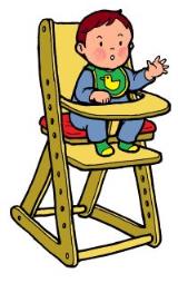 イラスト：足の裏を椅子の補助版につけて座った赤ちゃん