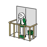 ベランダで黄昏ている女性のイラスト