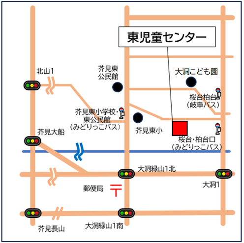 東児童センターの簡単な周辺図