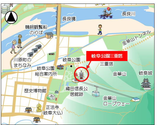 地図：岐阜公園三重塔案内図