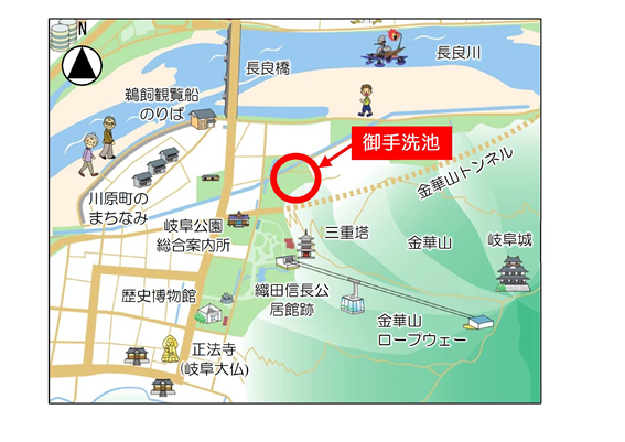 岐阜公園御手洗池位置図