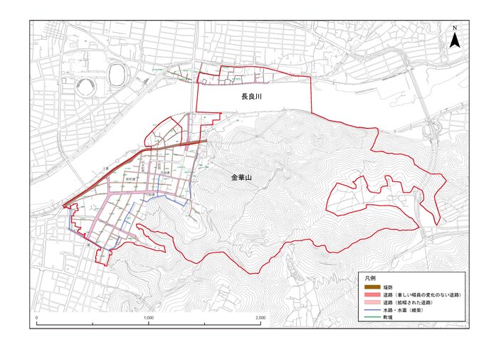 重要文化的景観の選定範囲を示した図です。赤色で囲った範囲が選定範囲です。