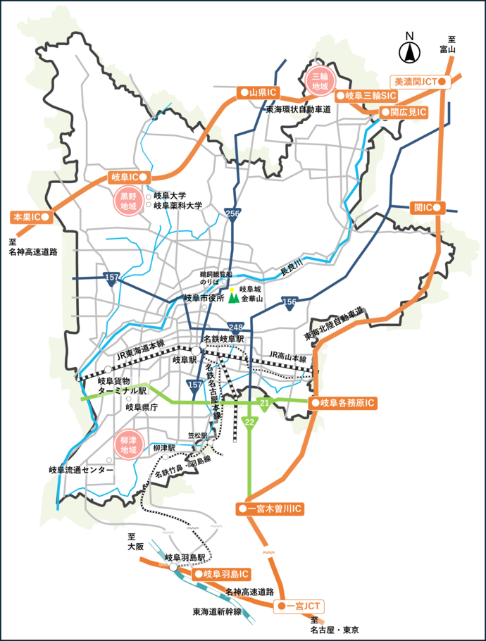 岐阜市ものづくり産業等集積地位置図