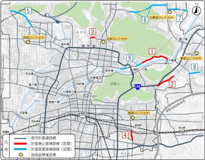 地図：見直し候補路線の位置図