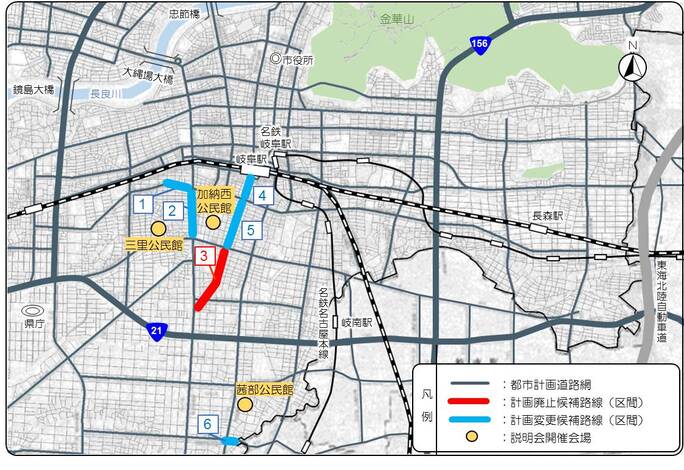 地図：見直し候補路線（案）の位置図