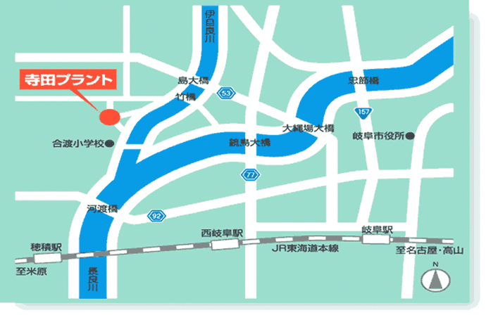 地図：寺田プラントへの交通アクセス