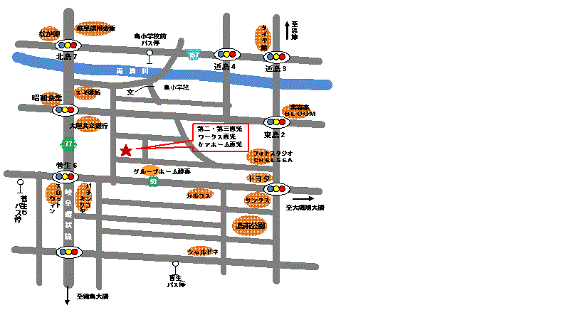 地図：第二・第三恵光　ワークス恵光　ケアホーム恵光