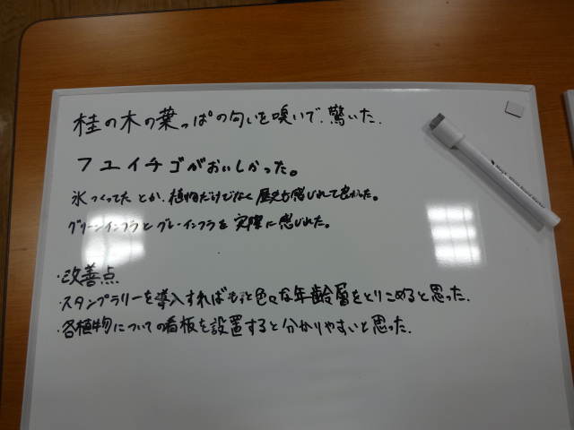 ホワイトボードに意見が書いてある