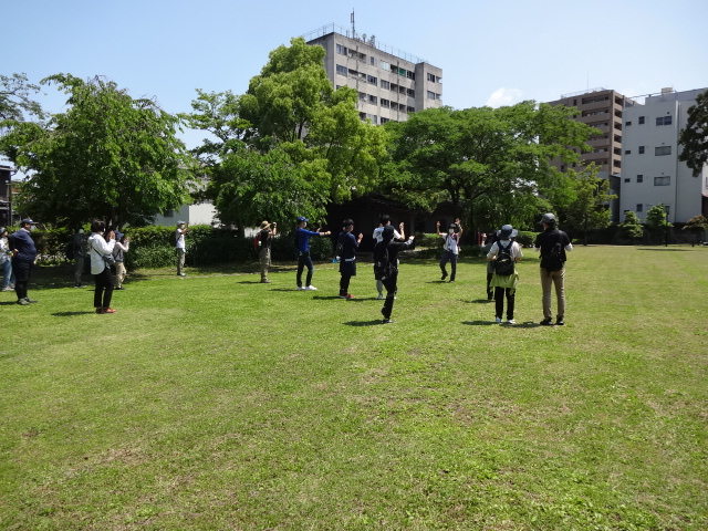 参加者が広場で運動している様子