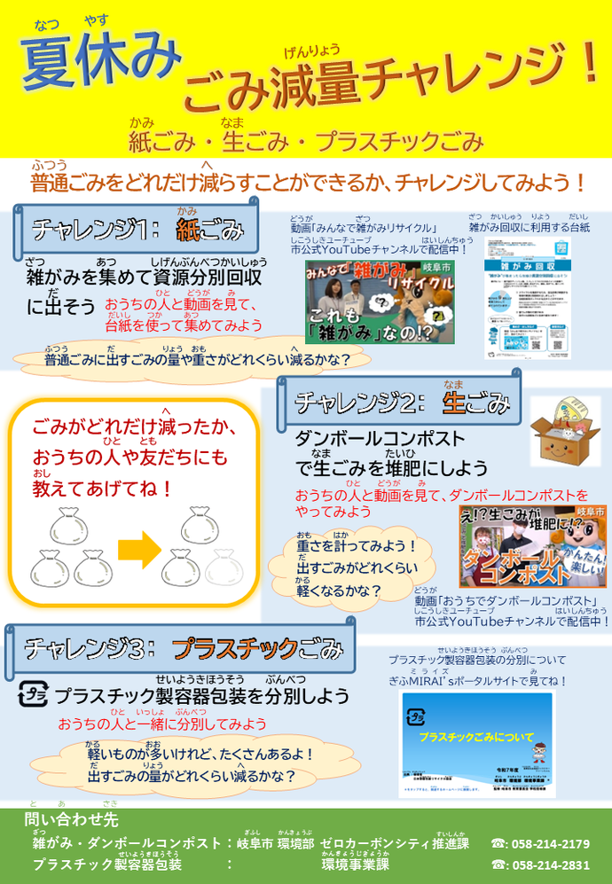 夏休み「ごみ減量チャレンジ!」チラシ