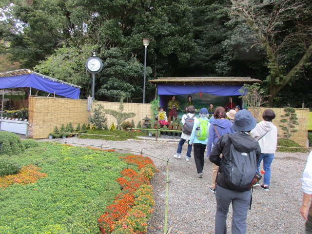 岐阜公園の展示の中を歩いている様子