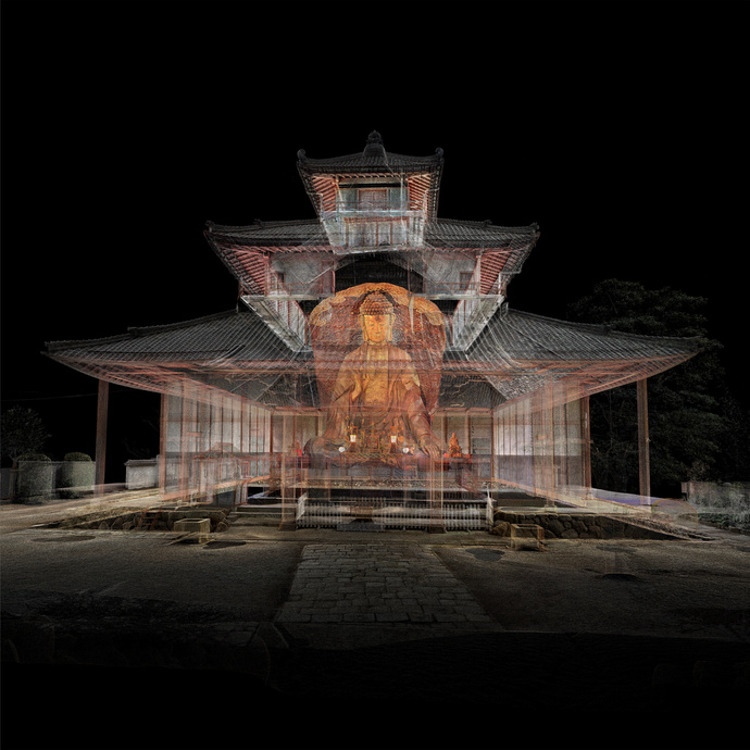 三次元測量データを使用した正法寺大仏殿と岐阜大仏の画像です。京都工芸繊維大学作成。