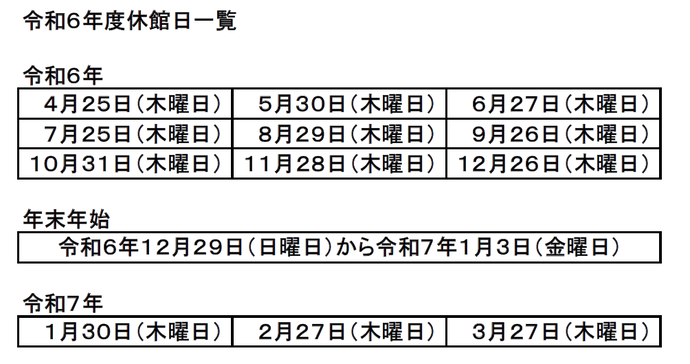 休館日一覧