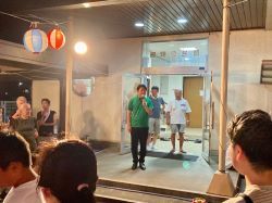 細畑夏祭りに出席し、あいさつ（細畑公民館）の様子
