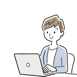 パソコンの前に座って作業をする人物のイラスト