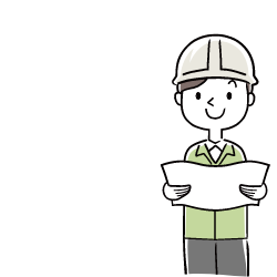 ヘルメットと作業着を着用した人物が書類やリストを確認している様子のイラスト