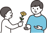 親子交流を表すイラストです。男性が子どもから父の日を祝われています。