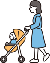 ベビーカーを押す女性のイラストです。