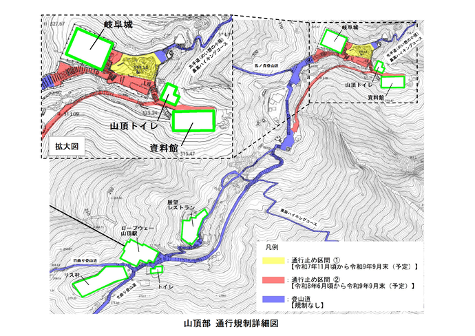 山頂部　通行規制詳細図