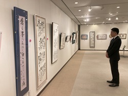 第11回調墨会「読めて楽しい書展」を鑑賞する様子