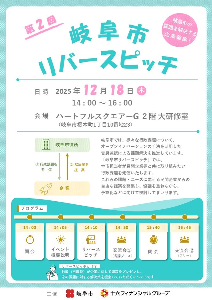 第2回岐阜市リバースピッチ チラシ表面