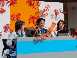 信長公騎馬武者行列テレビ中継に出演（柳ケ瀬本通り前）