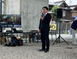 第3回大学対抗ペタンク大会に出席し、あいさつ（西正木広場）