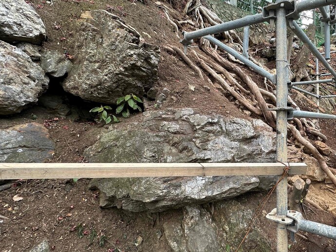 出土した巨石石垣の写真