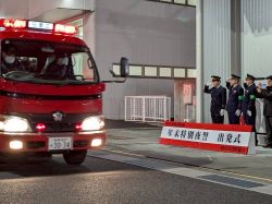 岐阜市南消防団年末特別夜警出発式にて、あいさつ（岐阜南消防署）