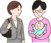 イラスト：仕事に行く妻を見送る夫