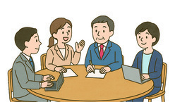 イラスト：男女混合の会議