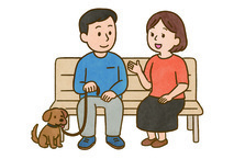 イラスト：犬を連れたカップル