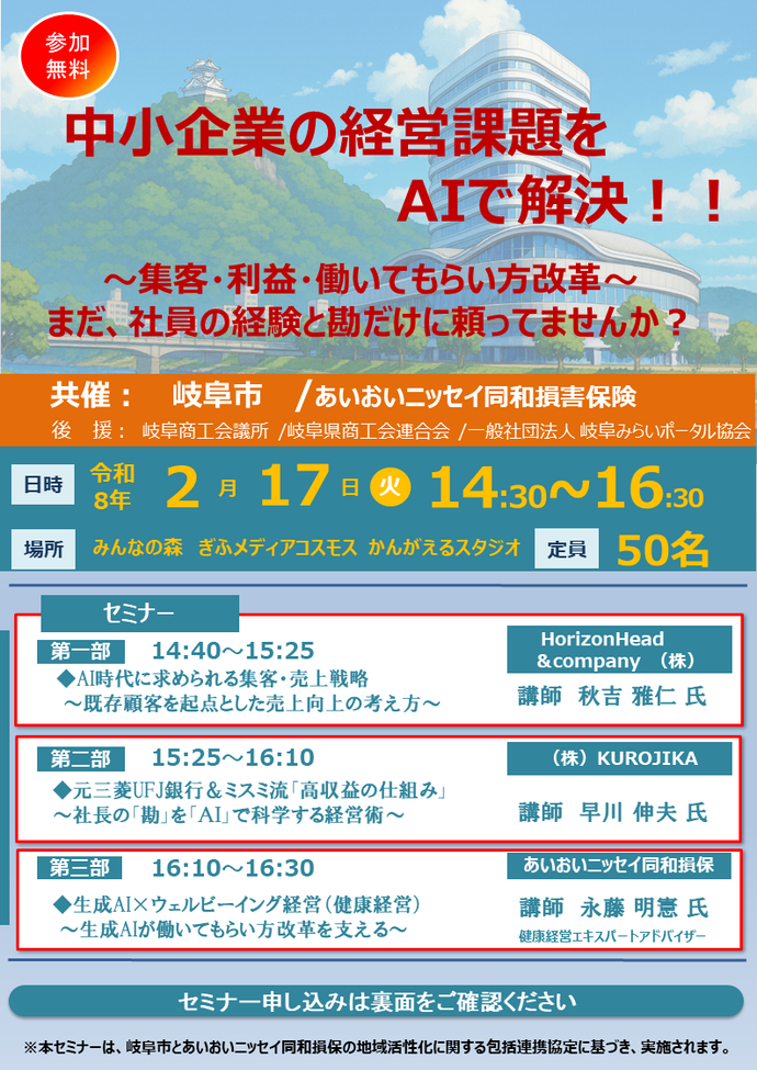 中小企業の経営課題をAIで解決！！　セミナーチラシ