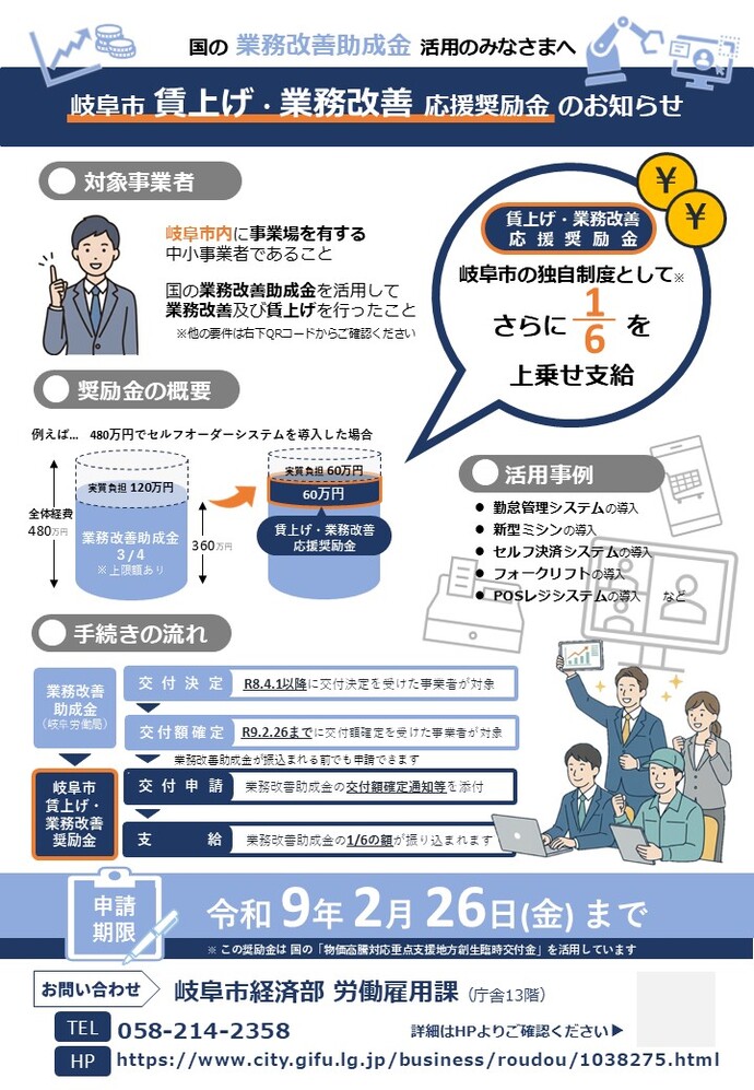 岐阜市賃上げ・業務改善応援奨励金の案内チラシ