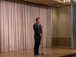 岐阜市自治会連絡協議会年度末懇談会に出席し、あいさつ
