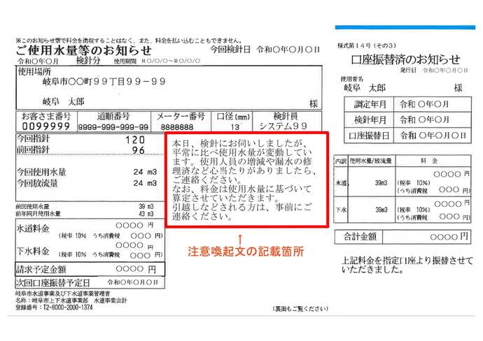 ご使用水量等のお知らせ（現地投函）