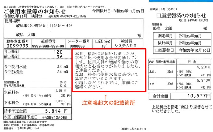 ご使用水量等のお知らせ（現地投函）